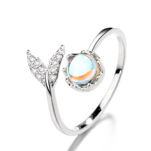 Fishtail Aurora Moonstone Ring in Sterling Silver